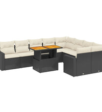 10-tlg. Garten-Sofagarnitur mit Kissen Schwarz Poly Rattan
