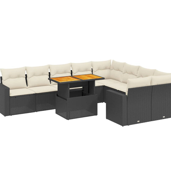 10-tlg. Garten-Sofagarnitur mit Kissen Schwarz Poly Rattan