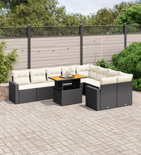 10-tlg. Garten-Sofagarnitur mit Kissen Schwarz Poly Rattan