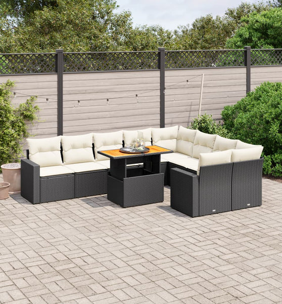 10-tlg. Garten-Sofagarnitur mit Kissen Schwarz Poly Rattan