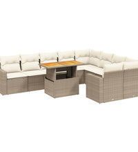 10-tlg. Garten-Sofagarnitur mit Kissen Beige Poly Rattan