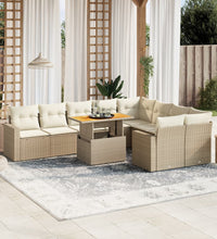 10-tlg. Garten-Sofagarnitur mit Kissen Beige Poly Rattan