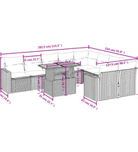 10-tlg. Garten-Sofagarnitur mit Kissen Grau Poly Rattan