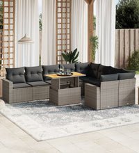 10-tlg. Garten-Sofagarnitur mit Kissen Grau Poly Rattan