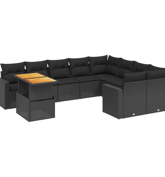 10-tlg. Garten-Sofagarnitur mit Kissen Schwarz Poly Rattan