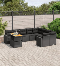 10-tlg. Garten-Sofagarnitur mit Kissen Schwarz Poly Rattan