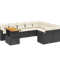 10-tlg. Garten-Sofagarnitur mit Kissen Schwarz Poly Rattan