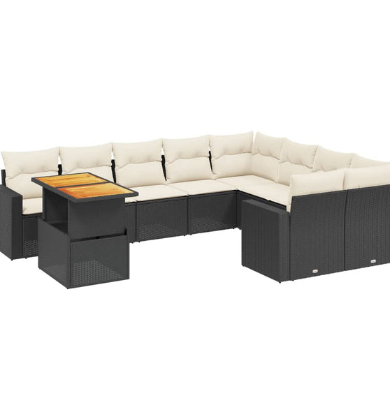 10-tlg. Garten-Sofagarnitur mit Kissen Schwarz Poly Rattan