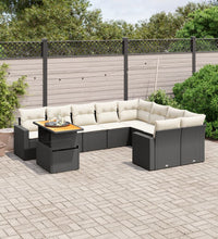 10-tlg. Garten-Sofagarnitur mit Kissen Schwarz Poly Rattan