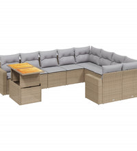 10-tlg. Garten-Sofagarnitur mit Kissen Beige Poly Rattan