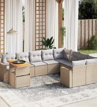 10-tlg. Garten-Sofagarnitur mit Kissen Beige Poly Rattan
