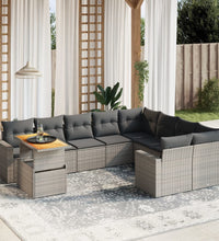 10-tlg. Garten-Sofagarnitur mit Kissen Grau Poly Rattan