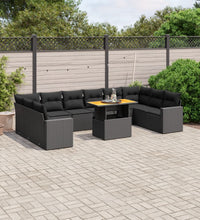 11-tlg. Garten-Sofagarnitur mit Kissen Schwarz Poly Rattan