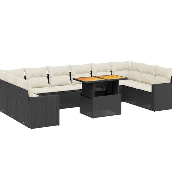11-tlg. Garten-Sofagarnitur mit Kissen Schwarz Poly Rattan