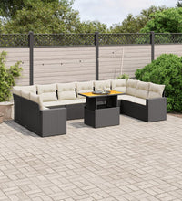 11-tlg. Garten-Sofagarnitur mit Kissen Schwarz Poly Rattan