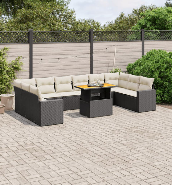 11-tlg. Garten-Sofagarnitur mit Kissen Schwarz Poly Rattan