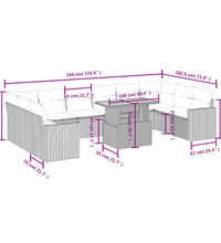 11-tlg. Garten-Sofagarnitur mit Kissen Beige Poly Rattan