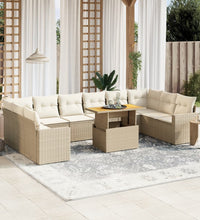 11-tlg. Garten-Sofagarnitur mit Kissen Beige Poly Rattan
