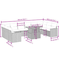 11-tlg. Garten-Sofagarnitur mit Kissen Beige Poly Rattan