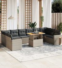 11-tlg. Garten-Sofagarnitur mit Kissen Grau Poly Rattan