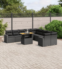 11-tlg. Garten-Sofagarnitur mit Kissen Schwarz Poly Rattan