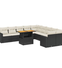11-tlg. Garten-Sofagarnitur mit Kissen Schwarz Poly Rattan