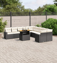 11-tlg. Garten-Sofagarnitur mit Kissen Schwarz Poly Rattan