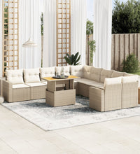 11-tlg. Garten-Sofagarnitur mit Kissen Beige Poly Rattan