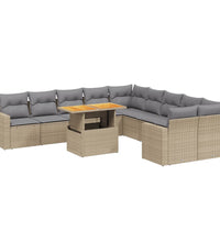 11-tlg. Garten-Sofagarnitur mit Kissen Beige Poly Rattan