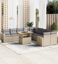 11-tlg. Garten-Sofagarnitur mit Kissen Beige Poly Rattan