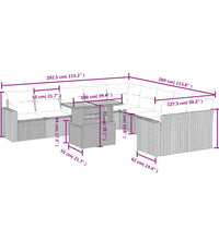 11-tlg. Garten-Sofagarnitur mit Kissen Grau Poly Rattan