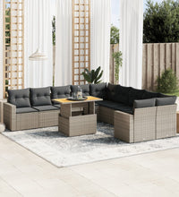 11-tlg. Garten-Sofagarnitur mit Kissen Grau Poly Rattan