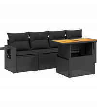5-tlg. Garten-Sofagarnitur mit Kissen Schwarz Poly Rattan