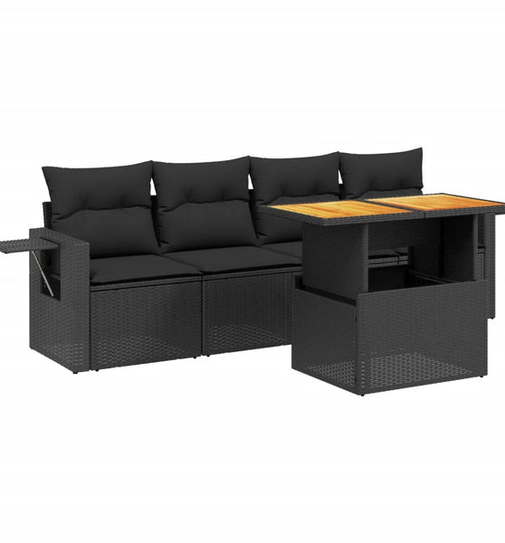 5-tlg. Garten-Sofagarnitur mit Kissen Schwarz Poly Rattan