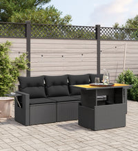 5-tlg. Garten-Sofagarnitur mit Kissen Schwarz Poly Rattan