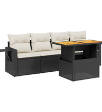 5-tlg. Garten-Sofagarnitur mit Kissen Schwarz Poly Rattan