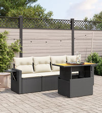 5-tlg. Garten-Sofagarnitur mit Kissen Schwarz Poly Rattan