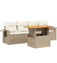 5-tlg. Garten-Sofagarnitur mit Kissen Beige Poly Rattan