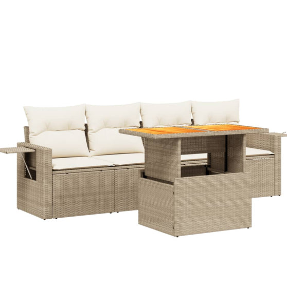 5-tlg. Garten-Sofagarnitur mit Kissen Beige Poly Rattan