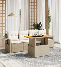 5-tlg. Garten-Sofagarnitur mit Kissen Beige Poly Rattan