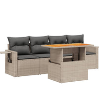 5-tlg. Garten-Sofagarnitur mit Kissen Grau Poly Rattan