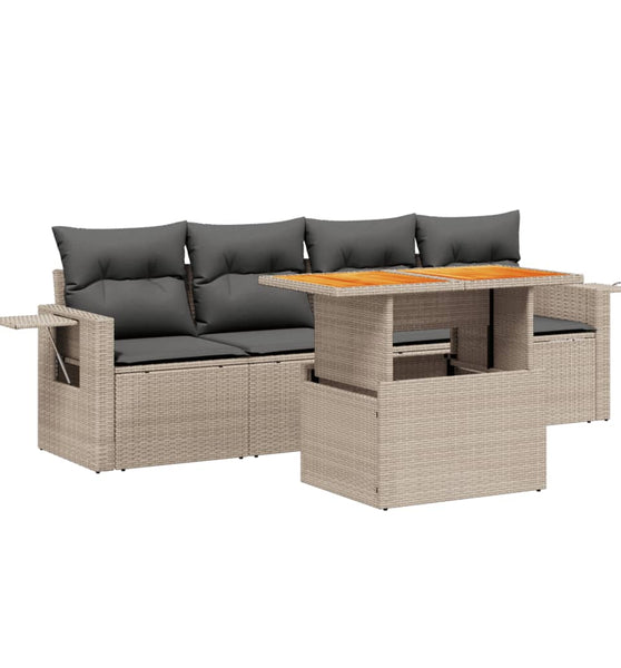 5-tlg. Garten-Sofagarnitur mit Kissen Grau Poly Rattan