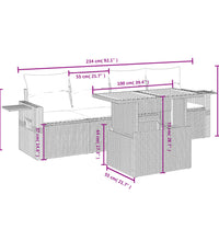 5-tlg. Garten-Sofagarnitur mit Kissen Grau Poly Rattan