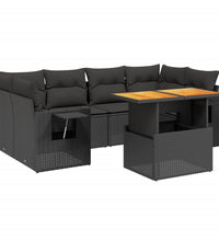 7-tlg. Garten-Sofagarnitur mit Kissen Schwarz Poly Rattan