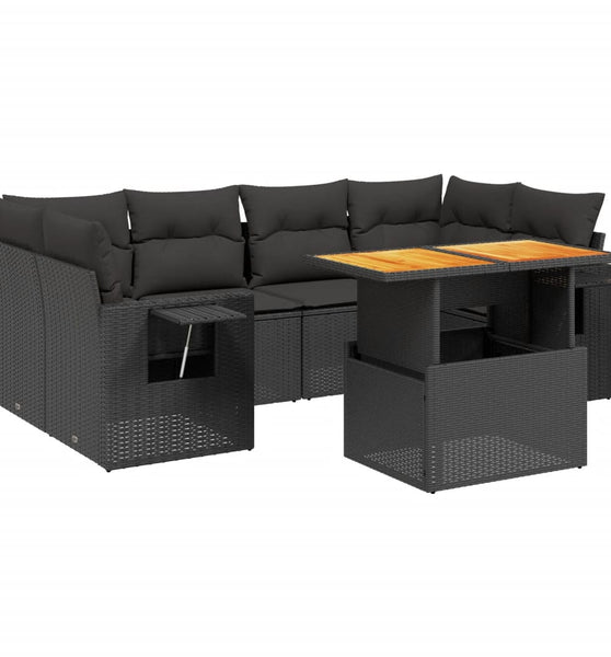 7-tlg. Garten-Sofagarnitur mit Kissen Schwarz Poly Rattan