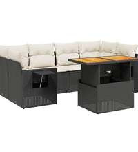 7-tlg. Garten-Sofagarnitur mit Kissen Schwarz Poly Rattan