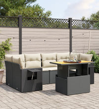 7-tlg. Garten-Sofagarnitur mit Kissen Schwarz Poly Rattan