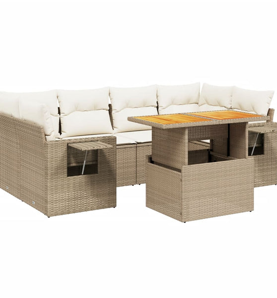 7-tlg. Garten-Sofagarnitur mit Kissen Beige Poly Rattan