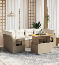 7-tlg. Garten-Sofagarnitur mit Kissen Beige Poly Rattan