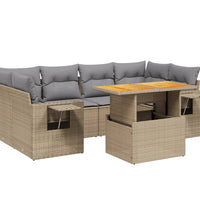 7-tlg. Garten-Sofagarnitur mit Kissen Beige Poly Rattan